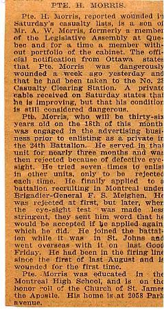#2 Newspaper Clipping
Pte. Harry Morris 
Reported Wounded