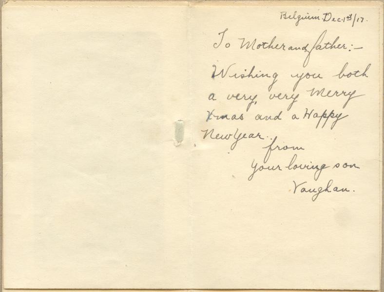 Christmas Greetings Card
From Vaughan
1917/1918 Season
Inside